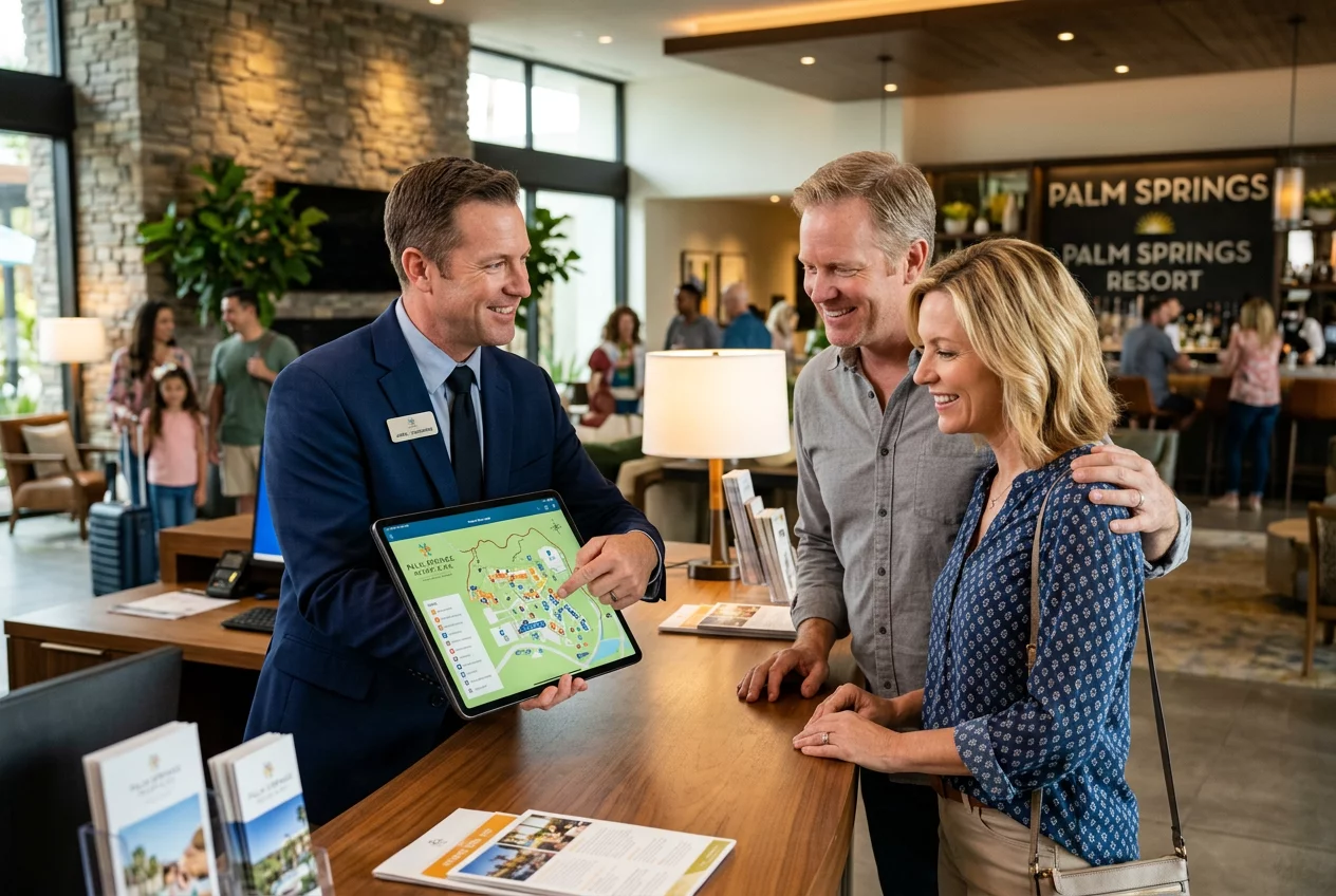 Concierge providing local recommendations via tablet